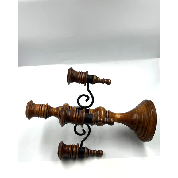 Vintage Candelabra Wooden Curved Metal 4 Arms Stick Candle Holder Decor - Picture 2 of 11